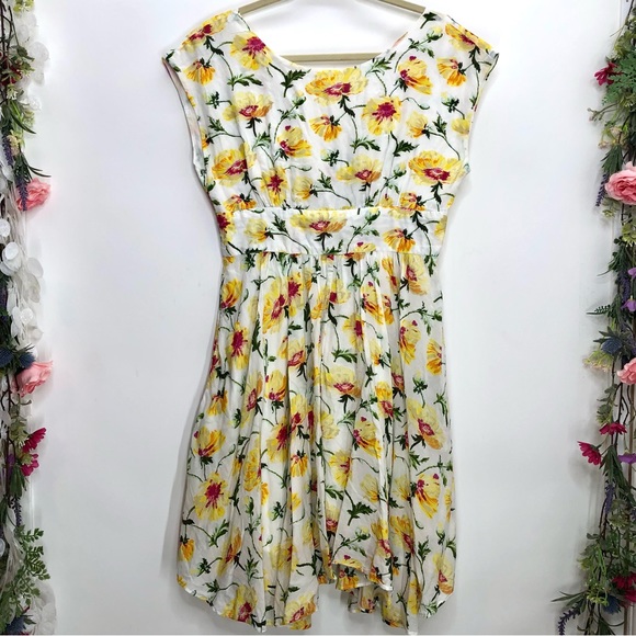 Anthropologie Dil white with yellow floral print dress